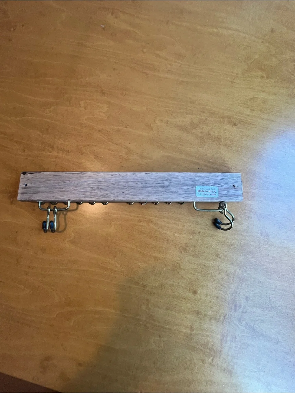 Vintage Brass Wall-Mounted Tie and Belt Rack in Wood and Brass Tones